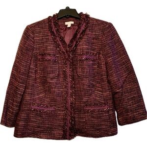 Purple Pink Tweed Womens Jacket Blazer Charter Club Stylish Chic Classic Size XL